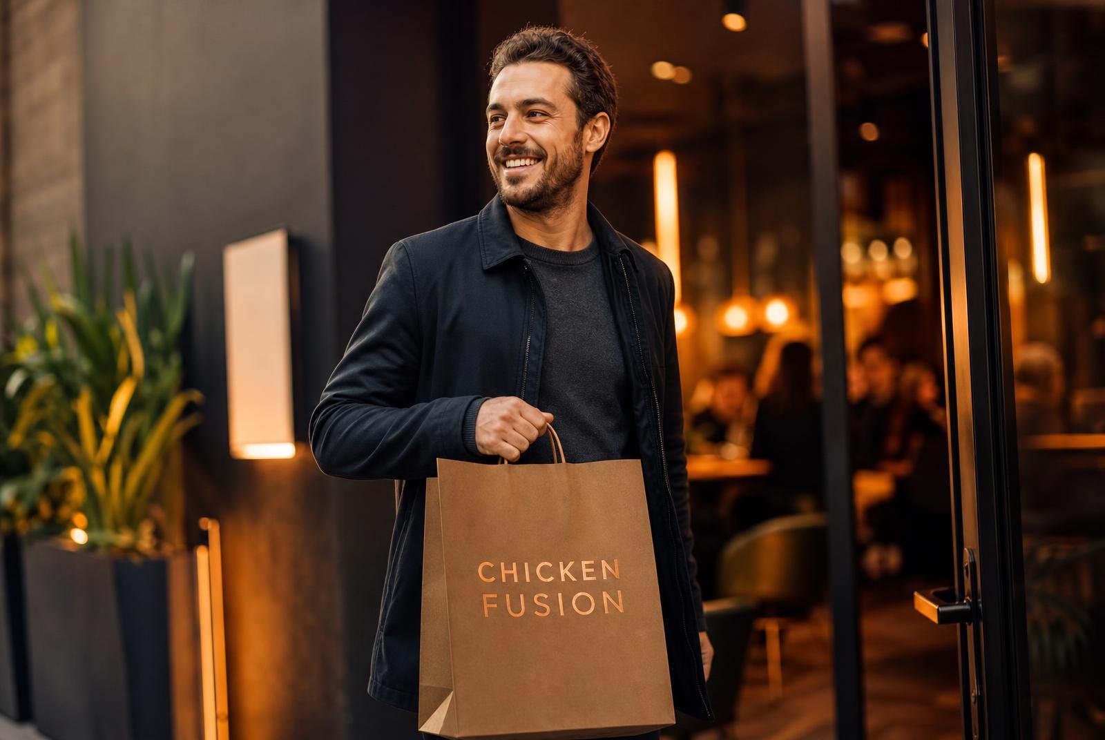 Client emportant une commande Chicken Fusion